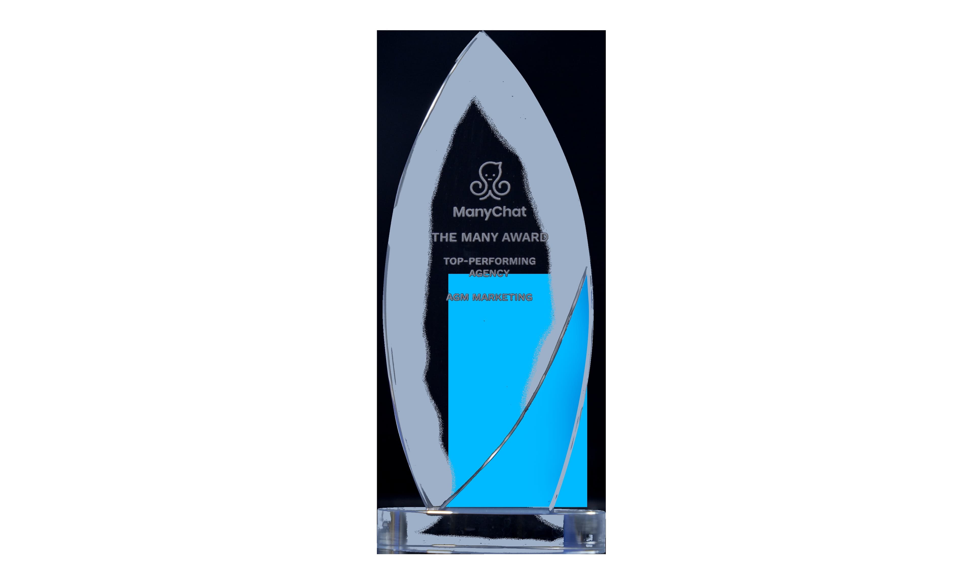 ManyChat Top Performing Agency award, photographed